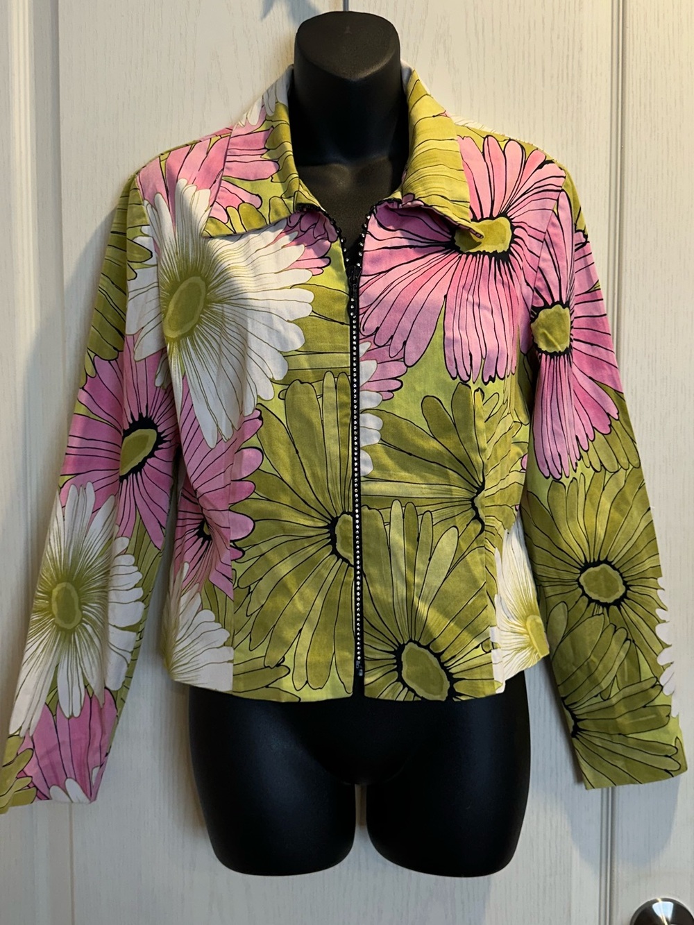 Joseph Ribkoff Olive Green Pink White Floral Zip Jacket 12